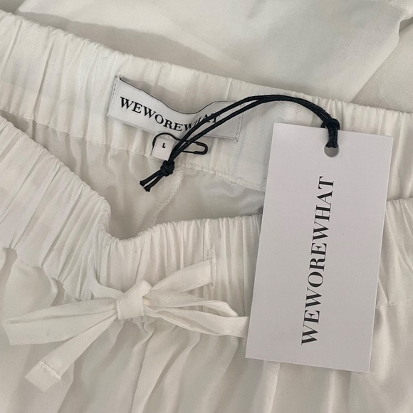 NWT!! WEWOREWHAT Tie Waist Shorts White Poplin Pockets Elastic Waist Large - Picture 11 of 16